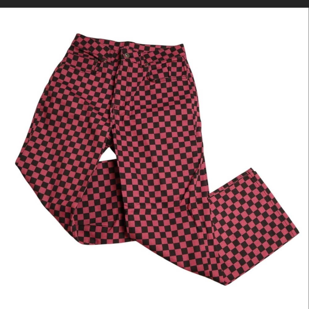 The Ragged Priest Pink and Black Checkered Boyfriend Jeans